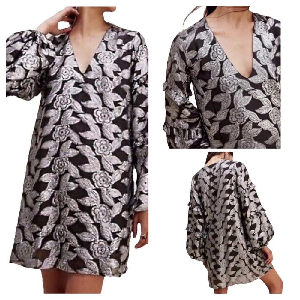 Free People × Jens Pirate Booty Rising Sz XS‎ Star Metallic Bubble Sleeve Dress